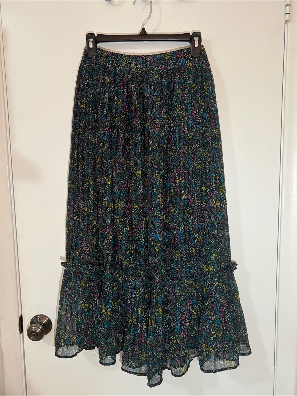 TopShop Black Floral Tiered Maxi Skirt